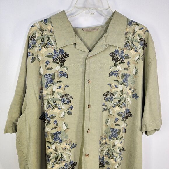 Paradise Collection Shirt Mens XXL Green Floral 100% Silk Button Hawaiian Beach - Picture 3 of 11